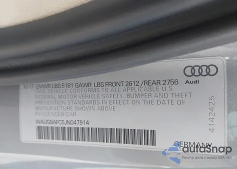 2018 Audi A6 2.0T Premium из США, поврежденный, VIN WAUG8AFC5JN047914